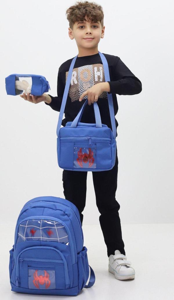 Örümcek Adam Temalı Erkek Çocuk 3’lü Okul Çanta Seti Spider Sırt Çantası Beslenme Çantası Kalemlik - Image 1