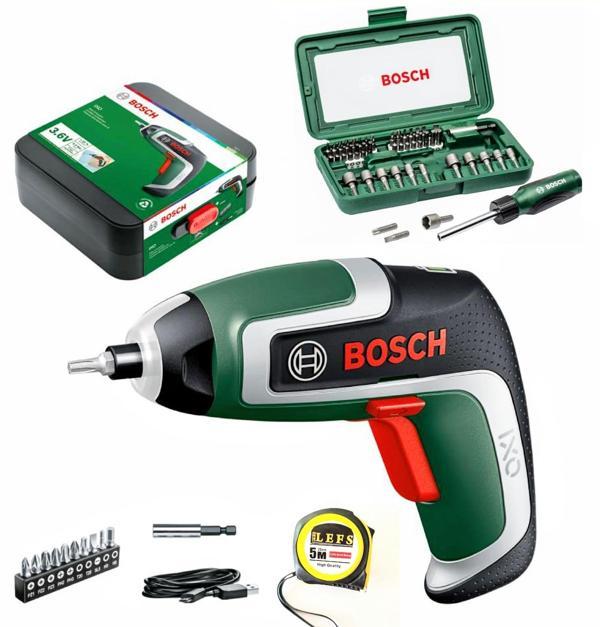 BOSCH IXO 7 Akülü Mini Vidalama Makinesi , Bosch 46 Parça Cırcırlı Tornavida Seti ve Metre - Image 1