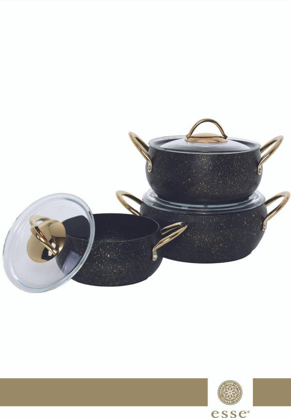 Gold Granit Güveç Tencere Set 6 Parça 16-18-20 Cm E0023 - Image 1