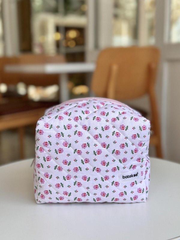 Batekso Minik Pembe Çiçek Desenli Makyaj Çantası - Süper Boy - Image 1