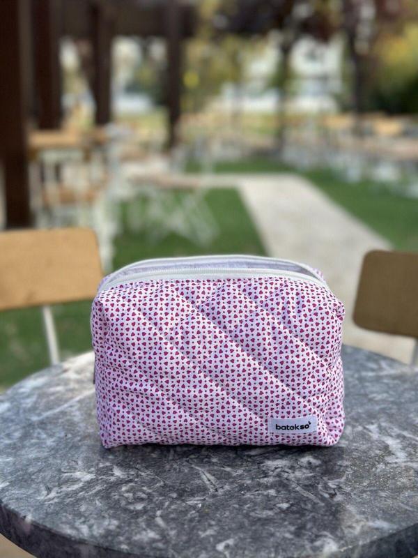 Batekso Mor Mini Kalp Desenli Makyaj Çantası - Büyük Boy - Image 1
