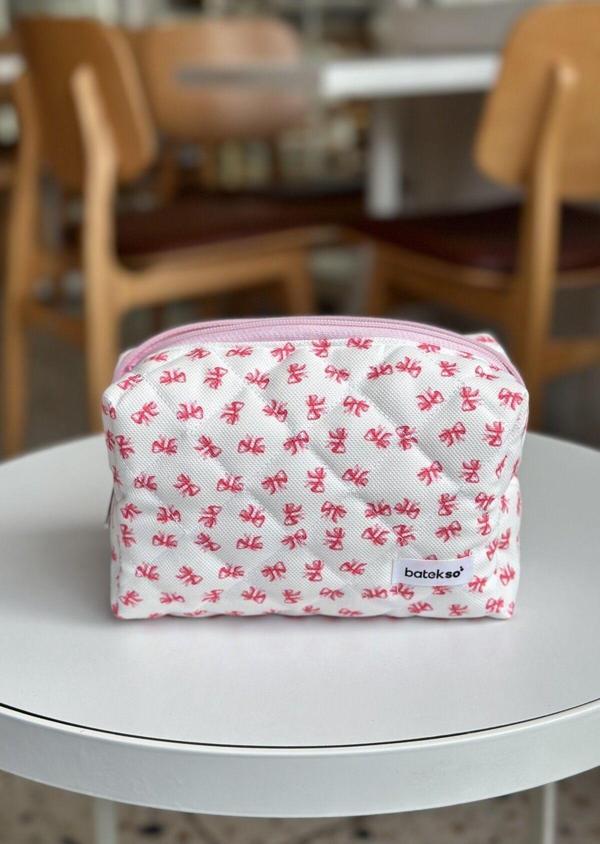 Batekso Mini Pembe Kurdele Desenli Makyaj Çantası - Büyük Boy - Image 1
