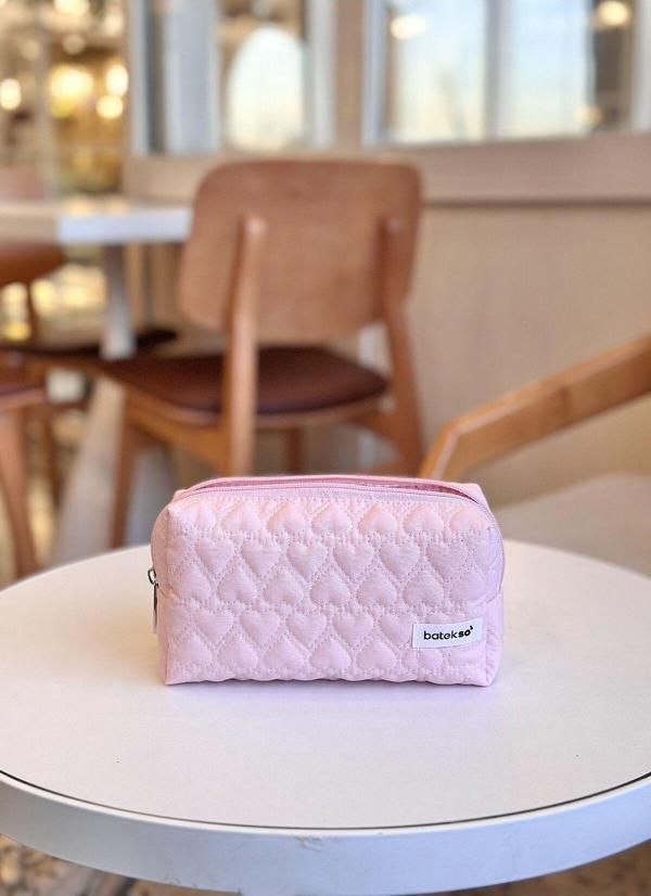 Batekso Soft Pembe Kalp İşlemeli Kalem Çantası - Image 1