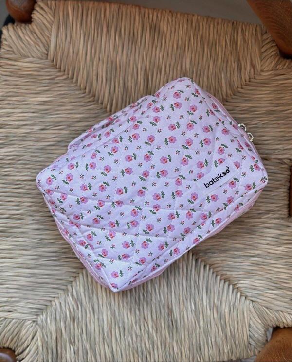 Batekso Kadın Makyaj Çantası Minik Pembe Çiçek Desenli - Image 1