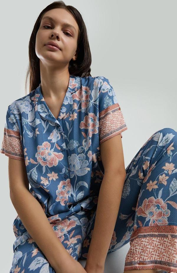 Kadın Mavi Gömlek Pijama Takım - Image 1