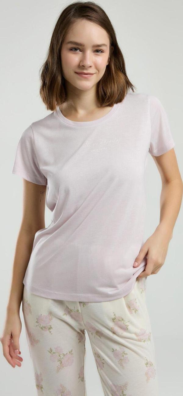 Kadın Pembe Kısa Kol Pijama Takım - Image 1