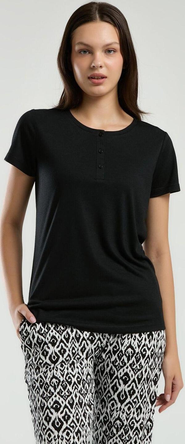 Kadın Siyah Kısa Kol Pijama Takım - Image 1