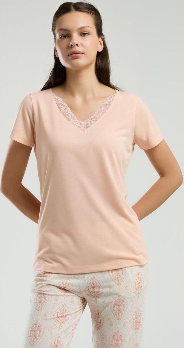 Kadın Somon Kısa Kol Pijama Takımı - Image 1