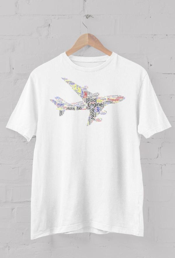 Uçak Tipografi Baskılı Bisiklet Yaka Erkek Tişört - Image 1