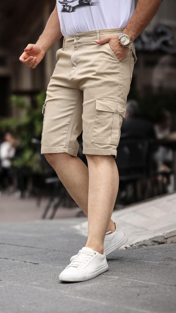 Slim Fit None Denim Yandan Cepli Esnek Kumaş Erkek Jean Kargo Şort - Image 1