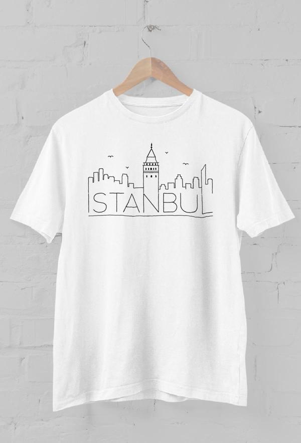 İstanbul silüeti Baskılı Bisiklet Yaka Erkek Tişört - Image 1