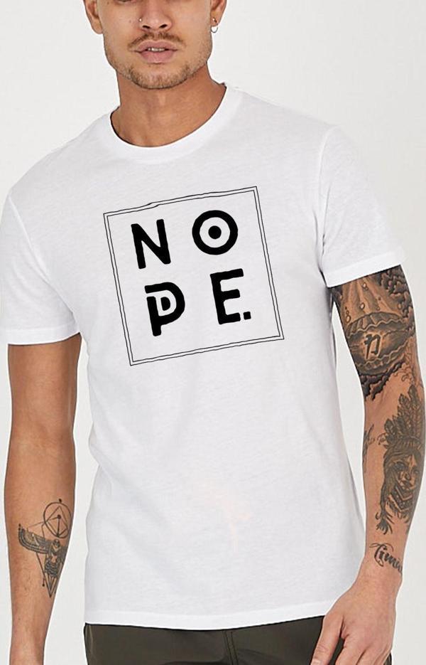 Nope Slogan Baskılı Bisiklet Yaka Erkek Tişört - Image 1