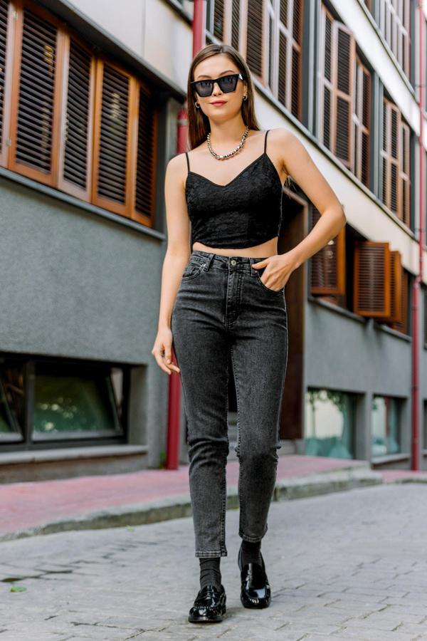 Yüksek Bel, Esnek Skinny Denim Dar Kalıp Mom Jean Kadın Kot Pantolon @Cremona - Image 1