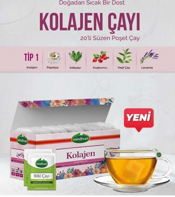 Mindivan Kolajen Çayı 20li Süzen Poşet Çay Tip 1 Collegen İçerikli - Image 1
