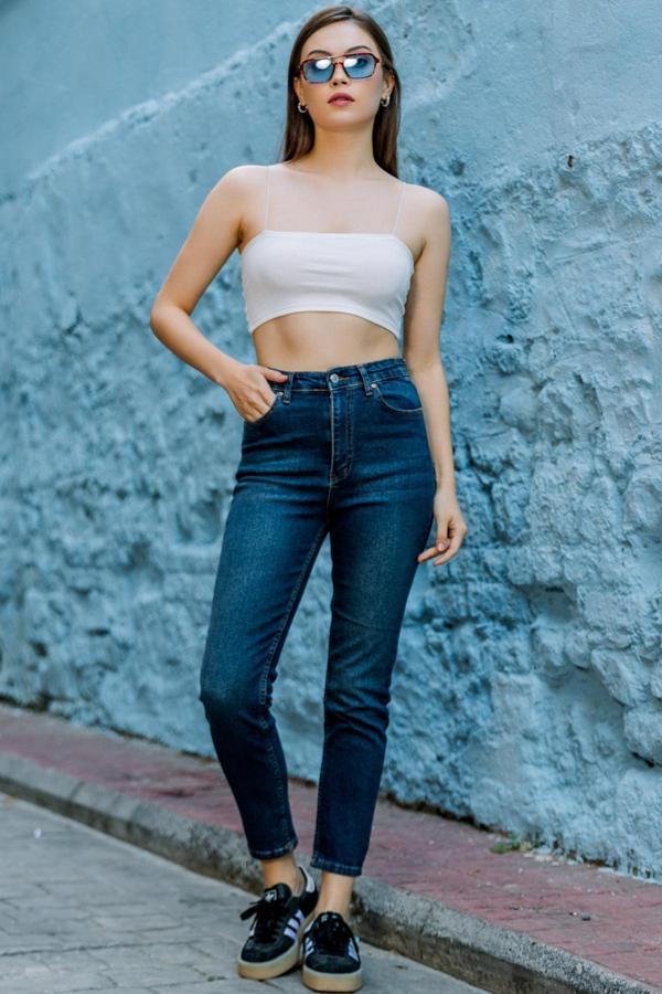 Yüksek Bel, Esnek Skinny Denim Dar Kalıp Mom Jean Kadın Kot Pantolon @Cremona - Image 1