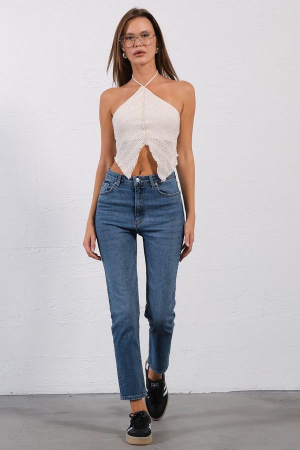 Yüksek Bel, Esnek Skinny Denim Dar Kalıp Mom Jean Kadın Kot Pantolon @Cremona - Image 1