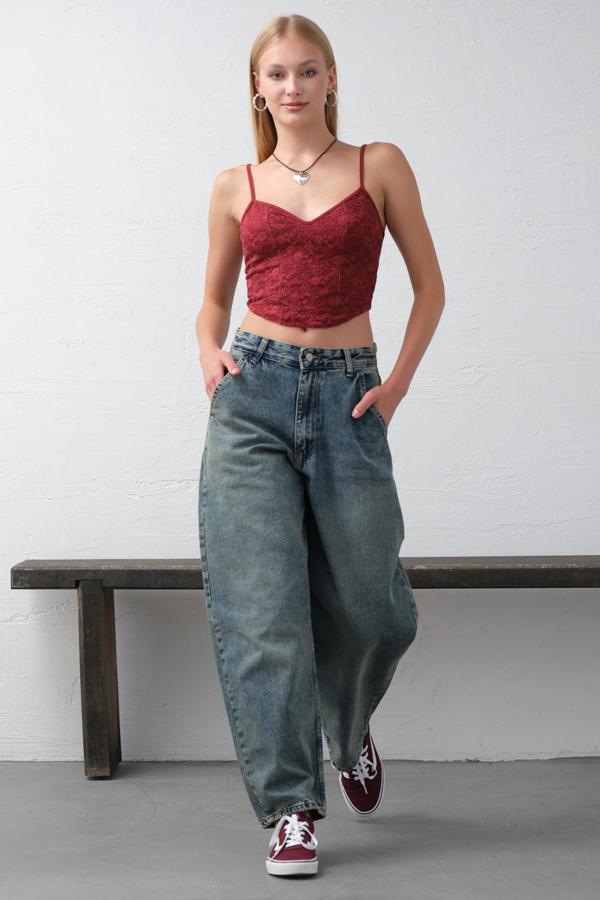 Bol Kesim Yüksek Bel Balloon fit baggy Jean Kot Salaş Kadın Pantolon @Matera - Image 1