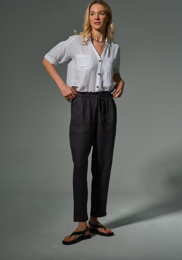 %100 Hakiki Keten Havuç Kesim Bağcıklı Lastikli Kadın Pantolon @Valensiya - Image 1