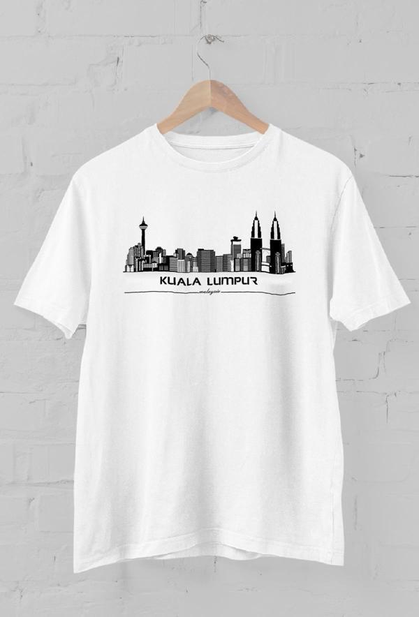 Kuala Lumpur silüeti Baskılı Bisiklet Yaka Erkek Tişört - Image 1