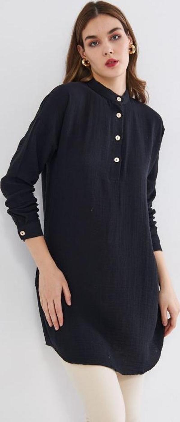 Kadın Muslin Uzun Kollu Hakim Yaka Cepli Günlük Yazlık Tunik Gömlek Elbise 3520300 - Image 1