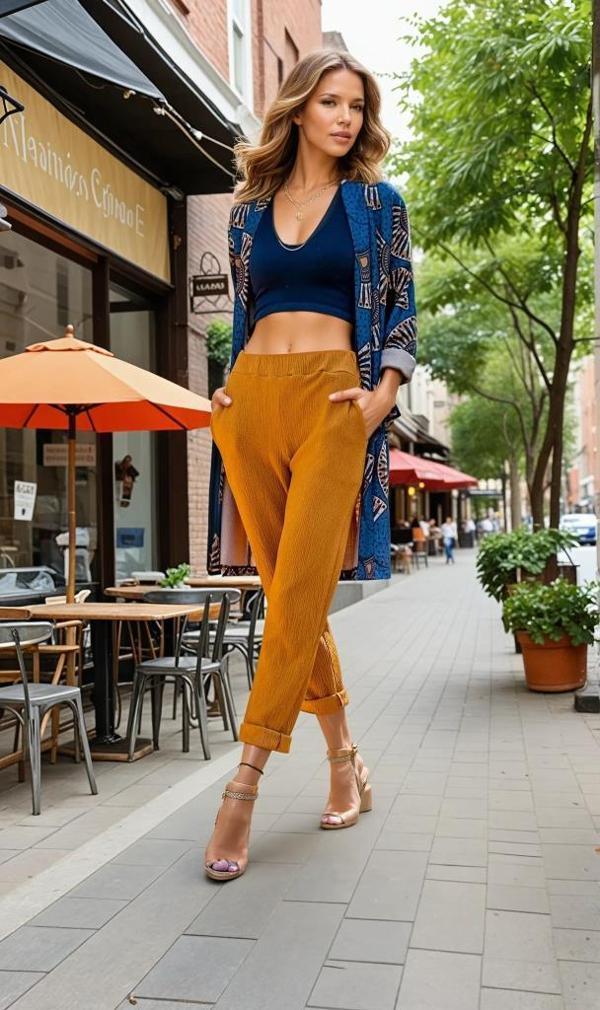 Kadın Yumuşak Dokulu Yüksel Bel Beli Lastikli Esnek Rahat Pantolon 3273160 - Image 1