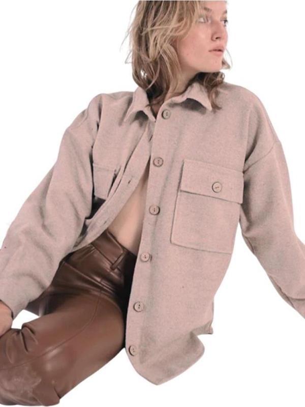 Kadın Kaşe Oversize Geniş Kesim Iki Cepli Kışlık Ceket Spor Koton Oduncu Gömlek 3270250 - Image 1