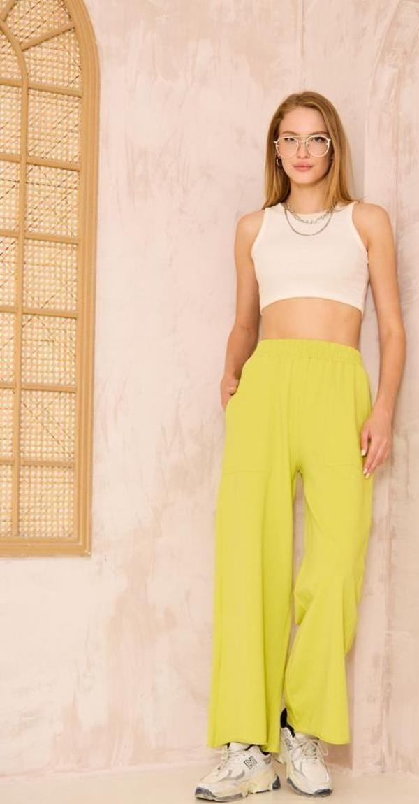 Kadın Lastikli Bel, Cepli, Bol Paça, Salaş Viskon Pantolon /eşofman Siyah 3465210 - Image 1