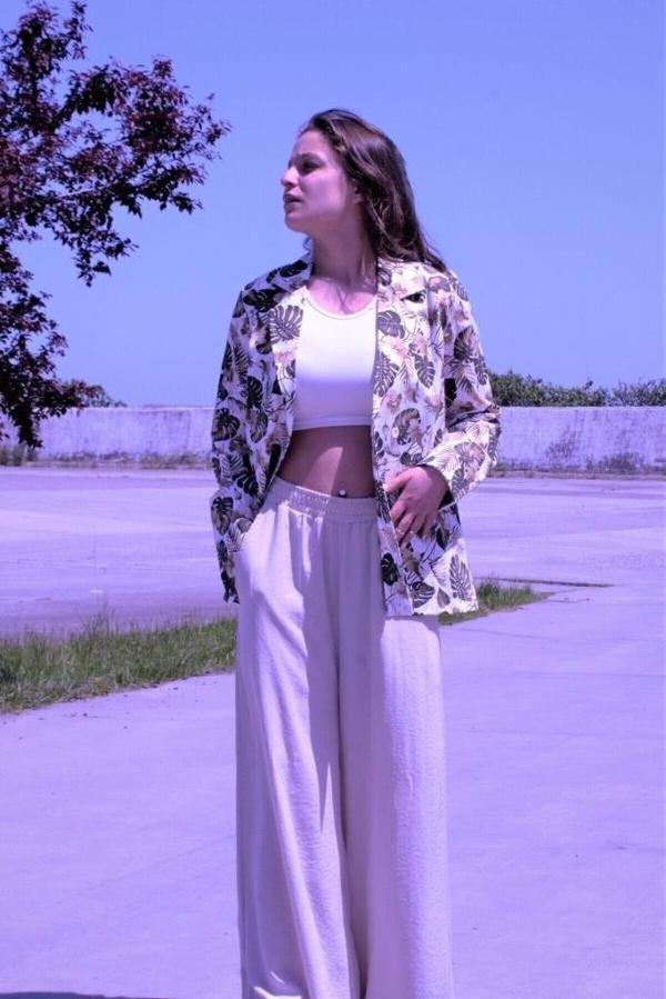 Kadın Bol Kesim Keten Oversize Rahat Ceket 3371200 - Image 1