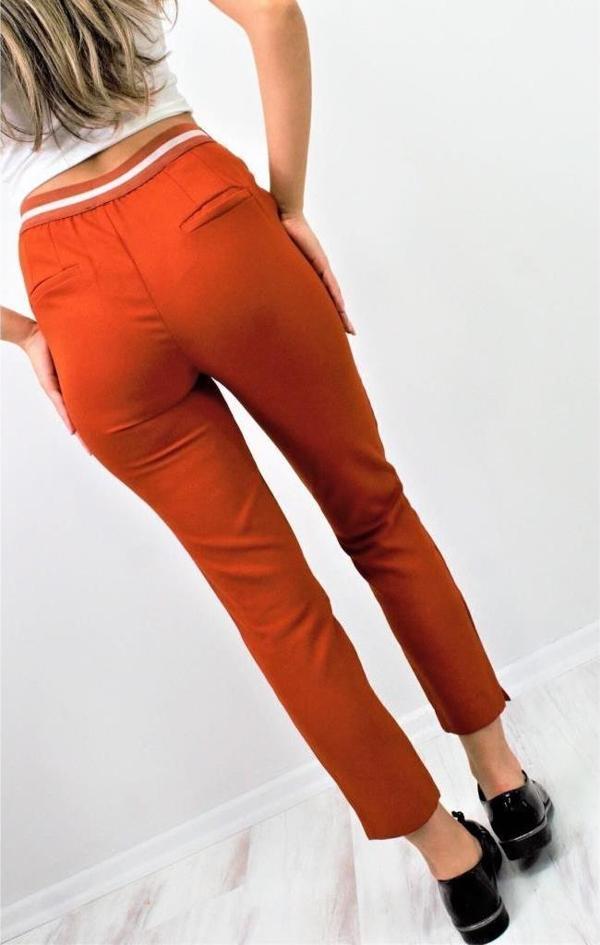 Kadın Beli Lastikli Arka Ve Yan Cepli Kumaş Kalem Dar Kalıp Bilek Boy Pantolon 3186220 - Image 1