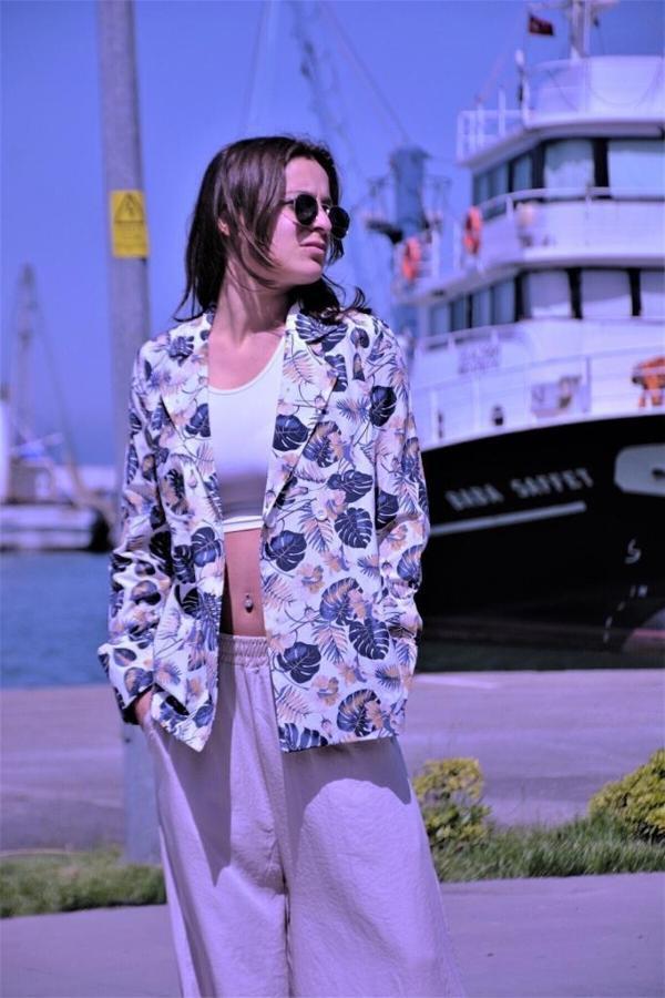 Kadın Bol Kesim Keten Oversize Rahat Ceket 3371200 - Image 1