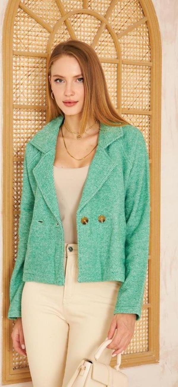 Kadın Rahat Kalıp Kendinden Dokulu Fitilli Kaşe Kumaş Ceket 3529300 - Image 1