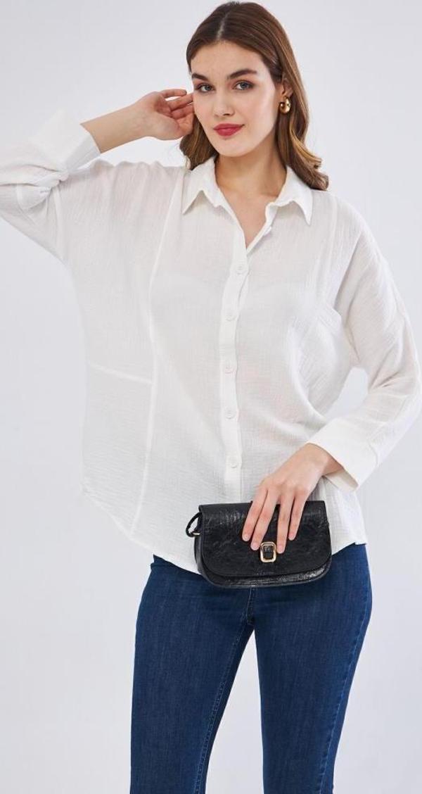 Kadın Yarasa Kol Dokulu Cepli Uzun Spor Gömlek 3406260 - Image 1