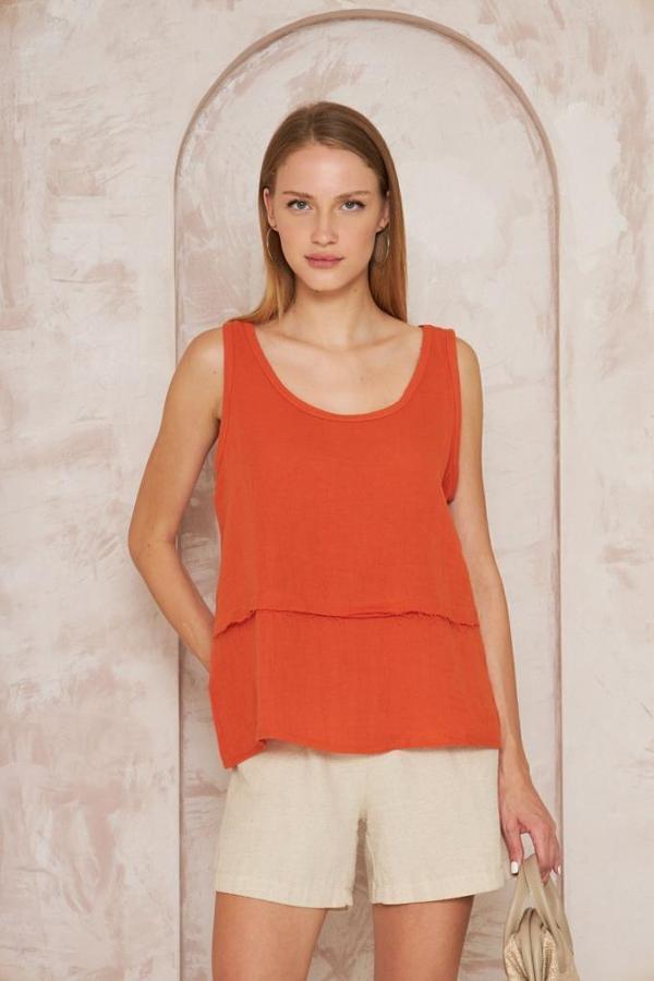 Kadın Muslin Pis Dikiş Askılı Katlı Salaş Basic Atlet Bluz 3423210 - Image 1