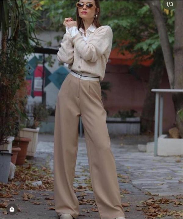 Kadın Palazzo Atlas Kumaş Ters Kemer Detaylı Bol Rahat Atlas Kumaş Pantolon 7220250 - Image 1