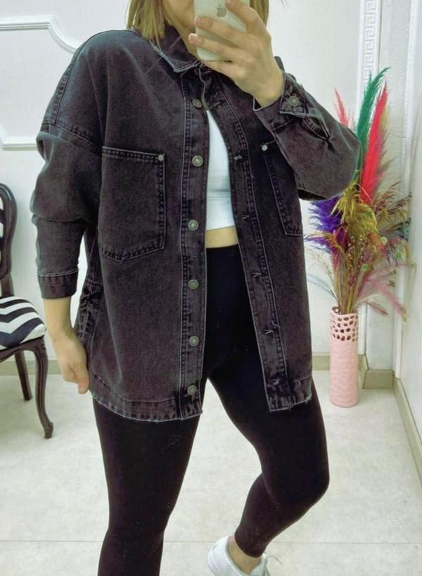 Oversize Cepli Düğmeli Denim Kot Ceket Gömlek KT089400 - Image 1