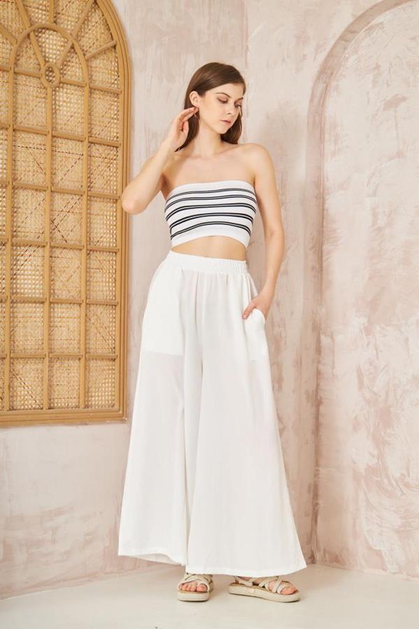 Kadın Beli Lastikli Cepli Bol Paça Salaş Oversize Yumuşak Dokulu Rahat Pantolon  3391260 - Image 1
