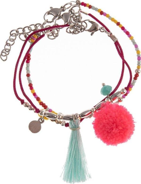 Kadın 3 Lü Bileklik Seti Renkli Boncuk, Püskül ve Ponponlu - Image 1