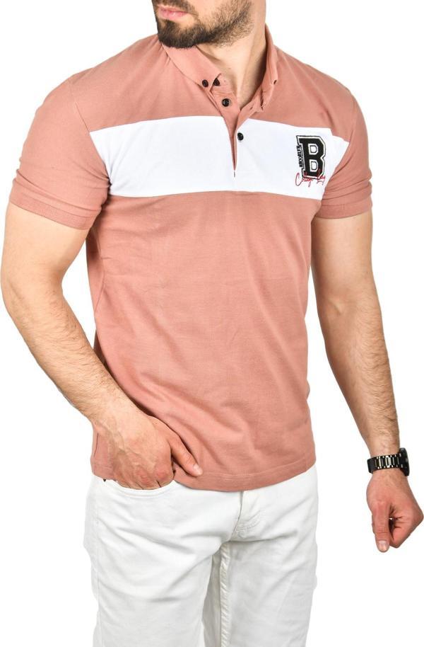 DeepSEA Erkek Pudra Slim Fit Nefes Alan Pamuklu Kumaş Dar Kesim Kıvrılmaz Yaka Polo Yaka Tişört 2503019 - Image 1