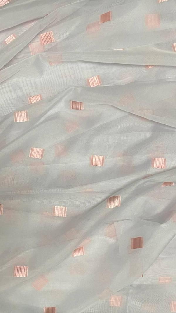 TERGAL PEMBE KARELİ BEYAZ RENK TEK KANAT Hazır Dikilmiş Pileli Fon Perde 300*260 Cm - Image 1