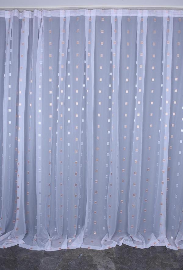 TERGAL TURUNCU-BEYAZ KARELİ BEYAZ RENK TEK KANAT Hazır Dikilmiş Pileli Fon Perde 300*260 Cm - Image 1