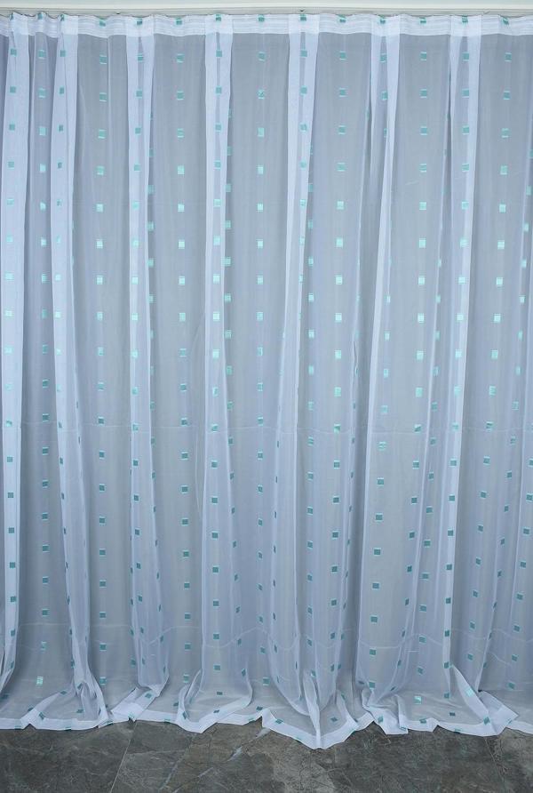 TERGAL YEŞİL KARELİ BEYAZ RENK TEK KANAT Hazır Dikilmiş Pileli Fon Perde 300*260 Cm - Image 1