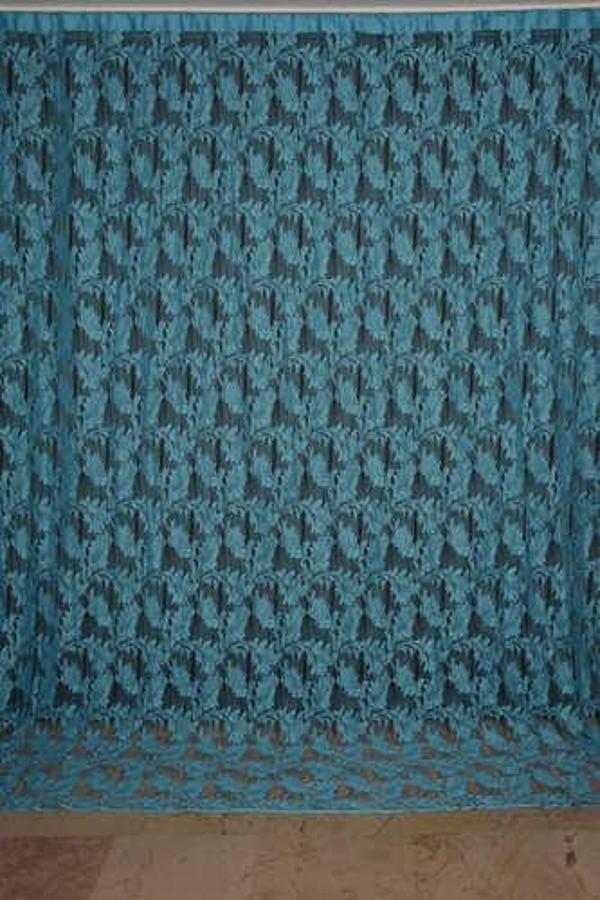 YAPRAK  MODEL TURKUAZ RENK İP PERDE HAZIR DÜĞMELERİ DİKİLMİŞ İP PERDE 300*280 cm - Image 1
