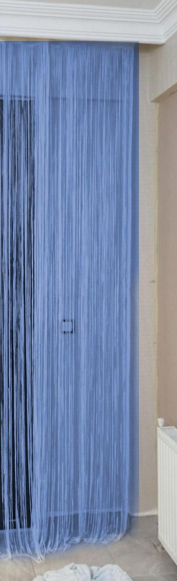 DÜZ İP MAVİ RENK EN 100 CM BOY 210 CM HAZIR DÜĞMELERİ DİKİLMİŞ İP PERDE - Image 1