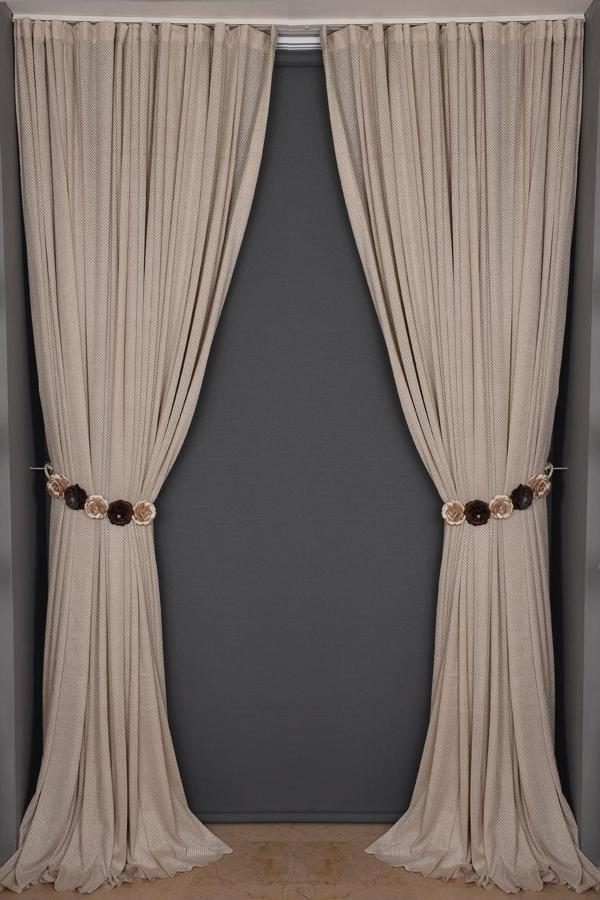 PETEK MODEL VİZON RENK TEK KANAT Dikilmiş Pileli Fon Perde 300*260 Cm - Image 1
