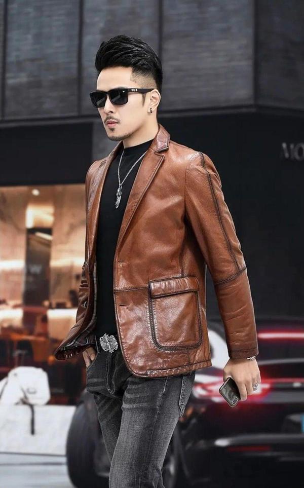 Nyc Giyim Tekstil Hakiki Deri Slim Fit Erkek Ceket - Image 1