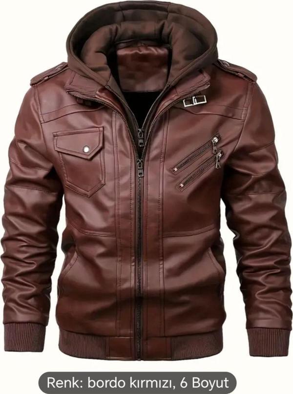 Nyc Giyim Tekstil Kapüşonlu Hakiki Deri Apolet Ve Fermuar Detaylı Mont - Image 1