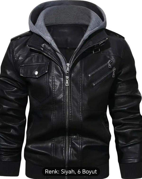 Nyc Giyim Tekstil Kapüşonlu Hakiki Deri Apolet Ve Fermuar Detaylı Mont - Image 1