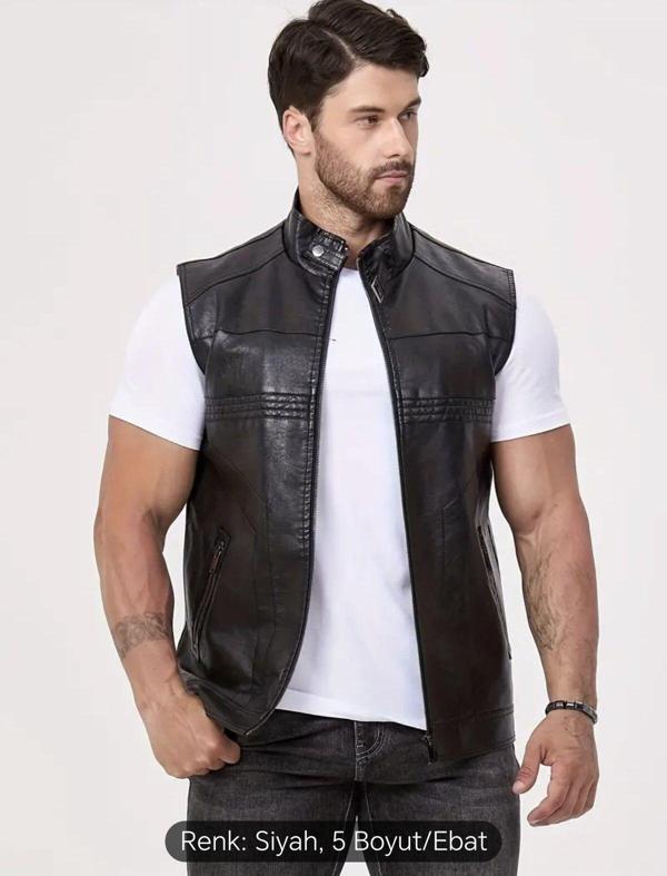 Nyc Giyim Tekstil Uzun Hakim Yaka Regular Fit Hakiki Deri Yelek - Image 1