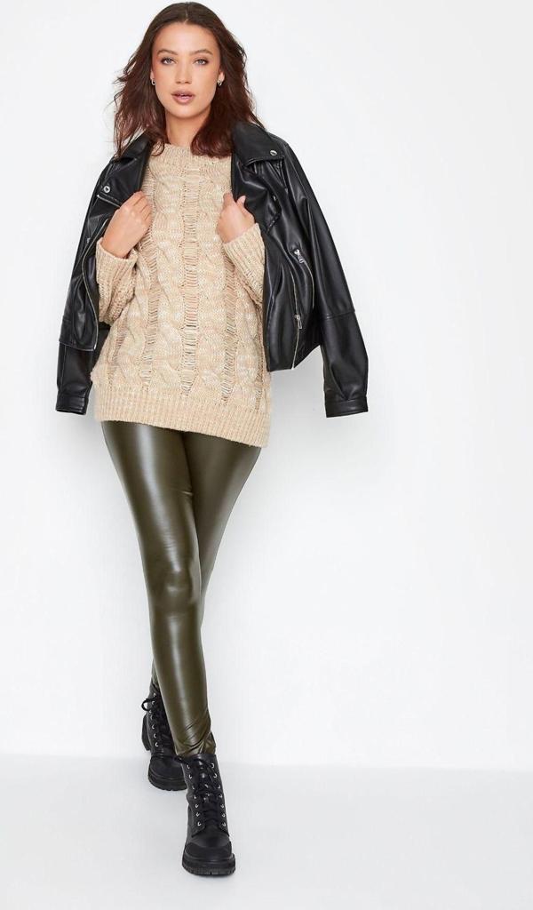 Nyc Giyim Tekstil Haki Renk Yazlık Deri Tayt Lastik Bel İnce - Image 1