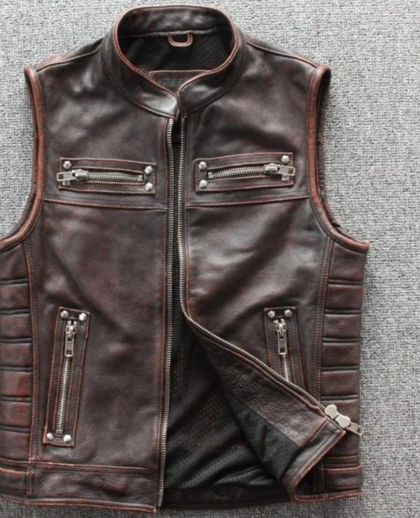 Nyc Giyim Tekstil Motorcu Yelek Eskitme Hakiki Deri - Image 1